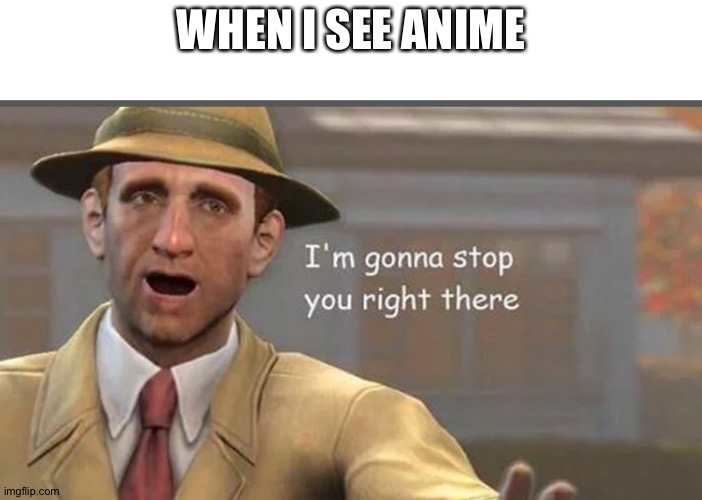 NO ANIME POLICE STOPS WEEBS! | WHEN I SEE ANIME | image tagged in no,one,likes,anime | made w/ Imgflip meme maker