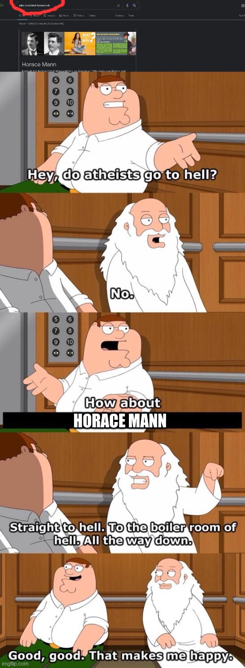 aka the guy who made homework | HORACE MANN | image tagged in the boiler room of hell | made w/ Imgflip meme maker