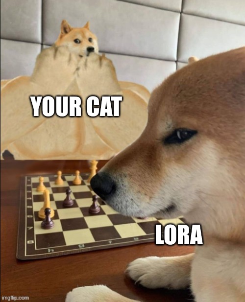 Buff Doge vs Smort Cheems | YOUR CAT LORA | image tagged in buff doge vs smort cheems | made w/ Imgflip meme maker