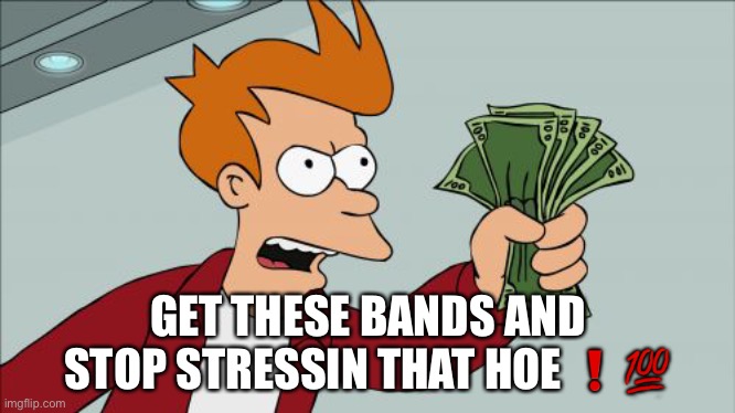 Shut Up And Take My Money Fry Meme | GET THESE BANDS AND STOP STRESSIN THAT HOE ❗️💯 | image tagged in memes,shut up and take my money fry | made w/ Imgflip meme maker