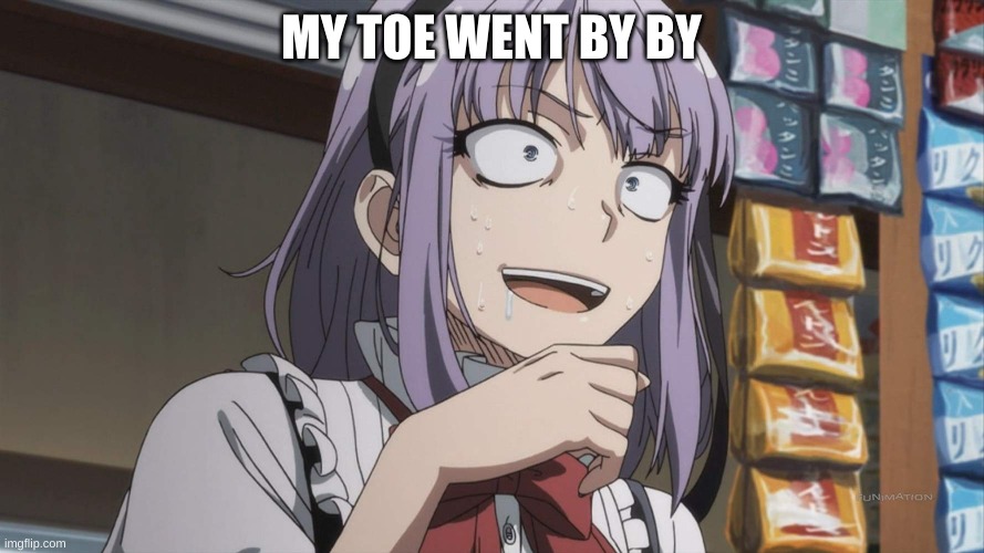 crazy anime girl | MY TOE WENT BY BY | image tagged in crazy anime girl | made w/ Imgflip meme maker