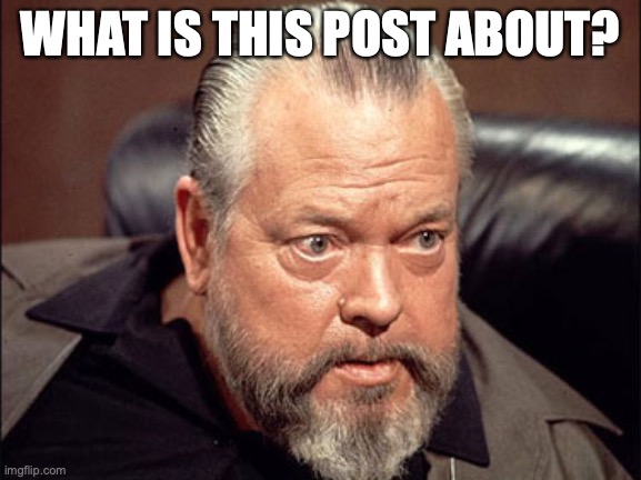 Orson welles | WHAT IS THIS POST ABOUT? | image tagged in orson welles | made w/ Imgflip meme maker