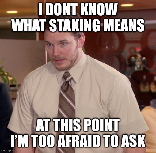 Afraid To Ask Andy Meme | I DONT KNOW WHAT STAKING MEANS; AT THIS POINT I’M TOO AFRAID TO ASK | image tagged in memes,afraid to ask andy,STMX | made w/ Imgflip meme maker