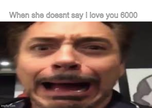  When she doesnt say I love you 6000 | image tagged in tony stark screaming | made w/ Imgflip meme maker