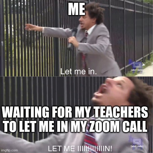 dat zoom life | ME; WAITING FOR MY TEACHERS TO LET ME IN MY ZOOM CALL | image tagged in let me in | made w/ Imgflip meme maker