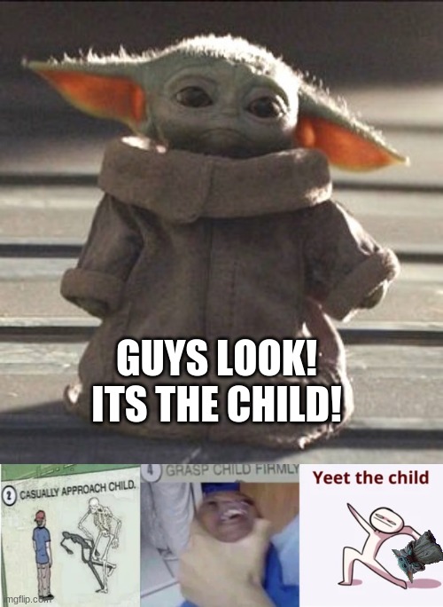 yeet the child (the mandalorian is awesome btw dont get me wrong) | GUYS LOOK! ITS THE CHILD! | image tagged in casually approach child grasp child firmly yeet the child,baby yoda,funny,memes,the mandalorian | made w/ Imgflip meme maker