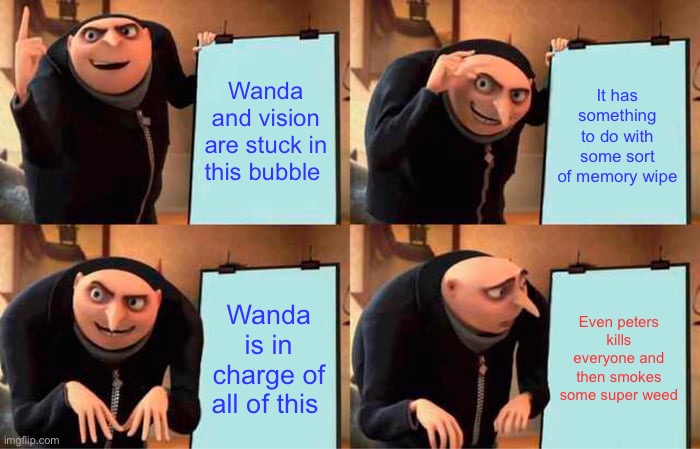 Wanda and Evan peters | Wanda and vision are stuck in this bubble; It has something to do with some sort of memory wipe; Wanda is in charge of all of this; Even peters kills everyone and then smokes some super weed | image tagged in memes | made w/ Imgflip meme maker