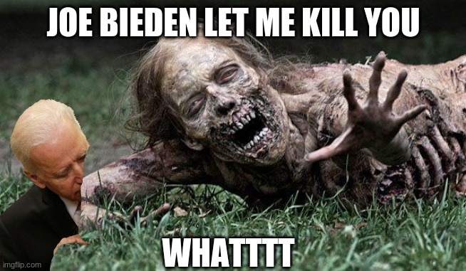 whattt | JOE BIEDEN LET ME KILL YOU; WHATTTT | image tagged in walking dead zombie | made w/ Imgflip meme maker