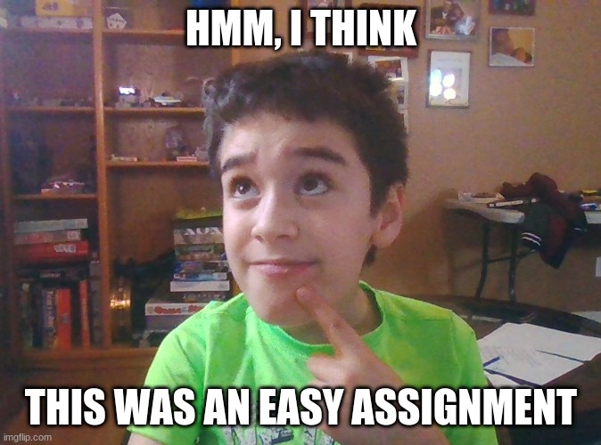 Easy Homework be like | HMM, I THINK; THIS WAS AN EASY ASSIGNMENT | image tagged in school meme | made w/ Imgflip meme maker
