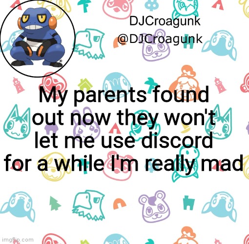 They found out I'm bi | My parents found out now they won't let me use discord for a while I'm really mad | image tagged in djcroagunk announcement | made w/ Imgflip meme maker