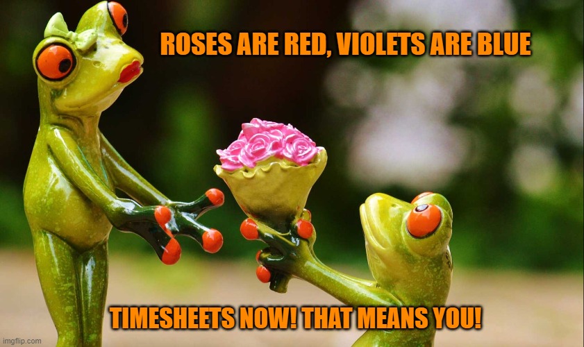 Valentines TImesheet Reminder | ROSES ARE RED, VIOLETS ARE BLUE; TIMESHEETS NOW! THAT MEANS YOU! | image tagged in valentines timesheet reminder,timesheet reminder,meme,funny,roses are red | made w/ Imgflip meme maker