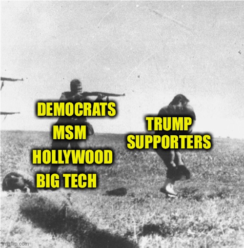 No, this meme isn’t going too far (unfortunately). It’s exactly where we are headed if this train isn’t derailed ASAP | MSM; DEMOCRATS; TRUMP SUPPORTERS; HOLLYWOOD; BIG TECH | image tagged in democrats,trump supporters,mainstream media,hollywood,memes,concentration camp | made w/ Imgflip meme maker