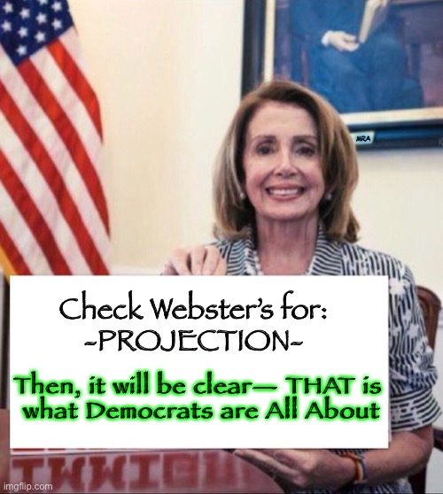pelosi blank sign | MRA; Check Webster’s for:
-PROJECTION-; Then, it will be clear— THAT is 
what Democrats are All About | image tagged in pelosi blank sign | made w/ Imgflip meme maker