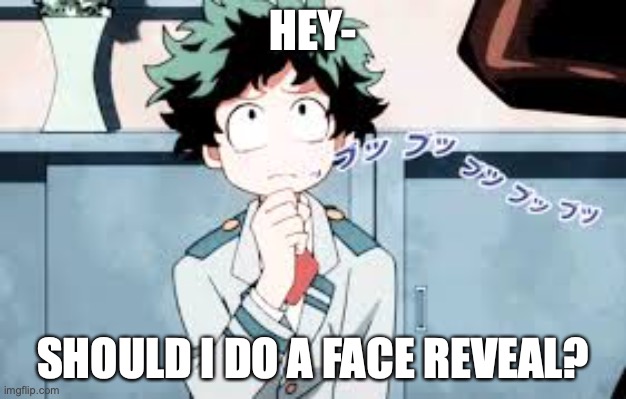 10 upvotes... ill do it... | HEY-; SHOULD I DO A FACE REVEAL? | image tagged in mha,face reveal,anime | made w/ Imgflip meme maker