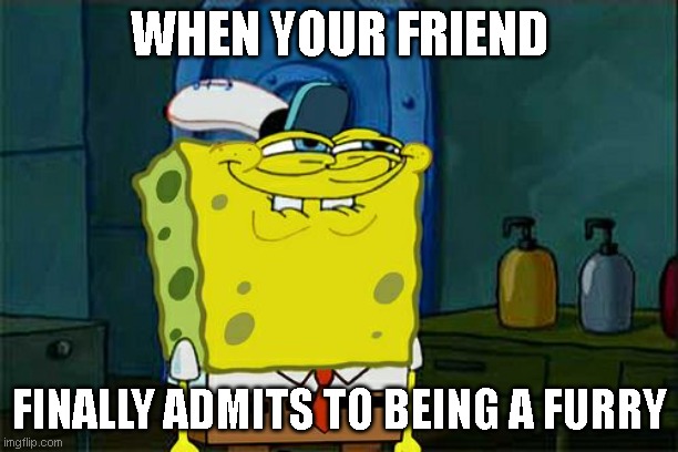 You're a furry, aren't you Squidward? | WHEN YOUR FRIEND; FINALLY ADMITS TO BEING A FURRY | image tagged in memes,don't you squidward | made w/ Imgflip meme maker