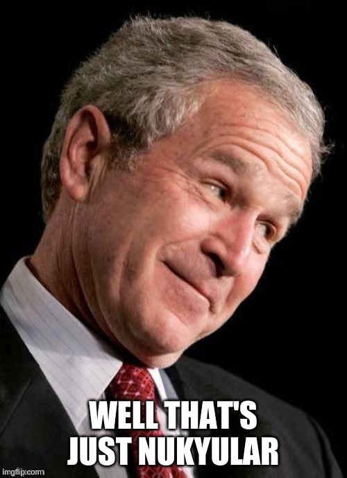 George W. Bush Blame  | WELL THAT'S JUST NUKYULAR | image tagged in george w bush blame | made w/ Imgflip meme maker