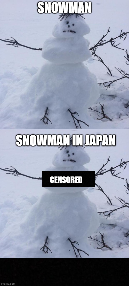 SNOWMAN; SNOWMAN IN JAPAN; CENSORED | image tagged in snowman,blank | made w/ Imgflip meme maker