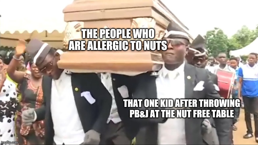 Coffin Dance | THE PEOPLE WHO ARE ALLERGIC TO NUTS THAT ONE KID AFTER THROWING PB&J AT THE NUT FREE TABLE | image tagged in coffin dance | made w/ Imgflip meme maker