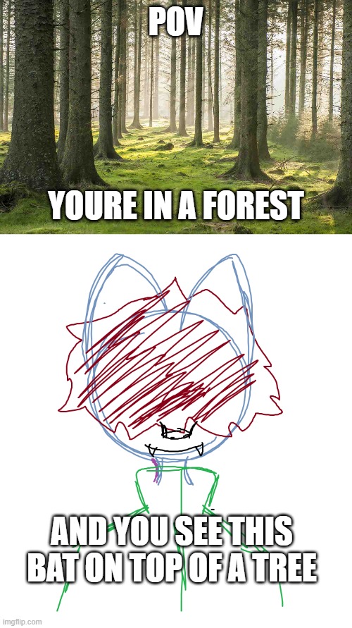 hm | POV; YOURE IN A FOREST; AND YOU SEE THIS BAT ON TOP OF A TREE | made w/ Imgflip meme maker