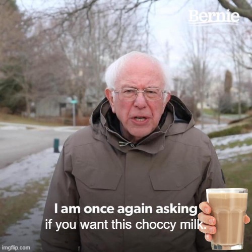 Bernie Offers you Choccy Milk | if you want this choccy milk. | image tagged in memes,bernie i am once again asking for your support,choccy milk | made w/ Imgflip meme maker