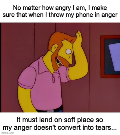 Who else throw their phone due to anger and their anger convert into tears and life lesson... | No matter how angry I am, I make sure that when I throw my phone in anger; It must land on soft place so my anger doesn't convert into tears... | image tagged in my goodness what an idea | made w/ Imgflip meme maker