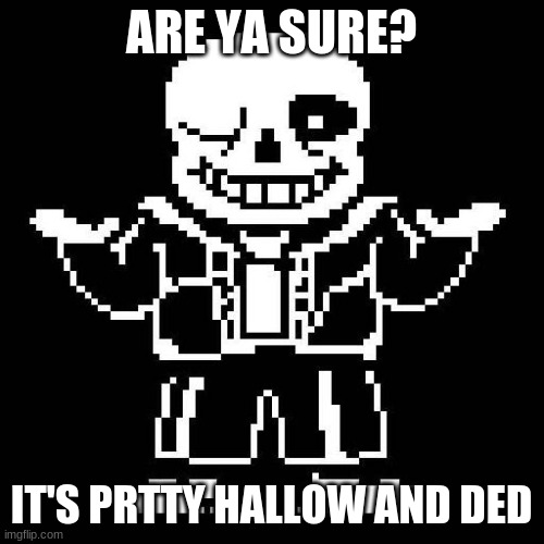 sans undertale | ARE YA SURE? IT'S PRTTY HALLOW AND DED | image tagged in sans undertale | made w/ Imgflip meme maker