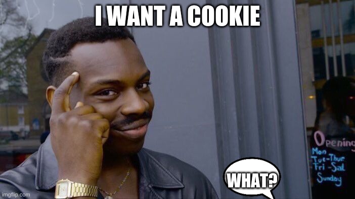 Roll Safe Think About It | I WANT A COOKIE; WHAT? | image tagged in memes,roll safe think about it | made w/ Imgflip meme maker