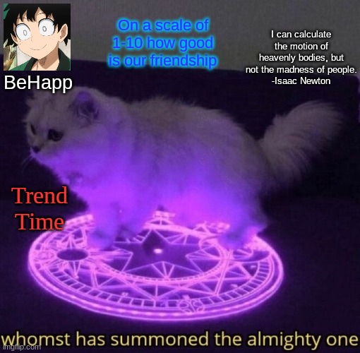 BeHapp's Announcement Template #3 | On a scale of 1-10 how good is our friendship; Trend Time | image tagged in behapp's announcement template 3 | made w/ Imgflip meme maker