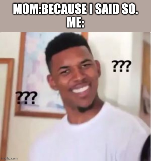 what do u mean!!!!!!! | MOM:BECAUSE I SAID SO.
ME: | image tagged in nick young | made w/ Imgflip meme maker