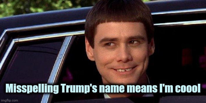 dumb and dumber | Misspelling Trump's name means I'm coool | image tagged in dumb and dumber | made w/ Imgflip meme maker