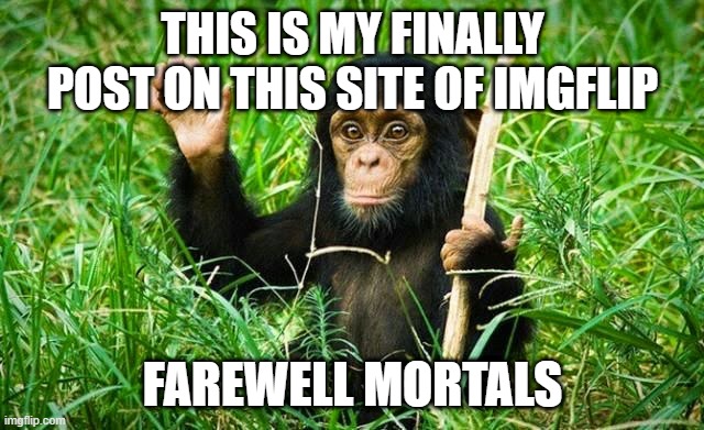goodbye | THIS IS MY FINALLY POST ON THIS SITE OF IMGFLIP; FAREWELL MORTALS | image tagged in goodbye | made w/ Imgflip meme maker