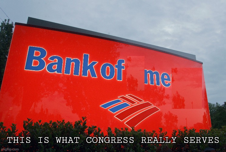 Most politicians leave office much wealthier. Our servants? | THIS IS WHAT CONGRESS REALLY SERVES | image tagged in bank of america | made w/ Imgflip meme maker