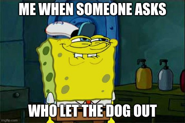 Don't You Squidward | ME WHEN SOMEONE ASKS; WHO LET THE DOG OUT | image tagged in memes,don't you squidward | made w/ Imgflip meme maker
