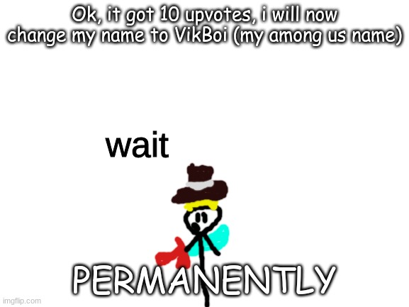 wait | Ok, it got 10 upvotes, i will now change my name to VikBoi (my among us name); PERMANENTLY | image tagged in wait | made w/ Imgflip meme maker