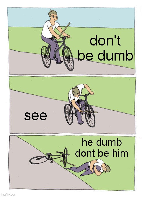 Bike Fall | don't be dumb; see; he dumb dont be him | image tagged in memes,bike fall | made w/ Imgflip meme maker