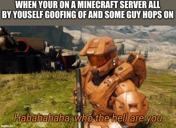 A MeMe | WHEN YOUR ON A MINECRAFT SERVER ALL BY YOUSELF GOOFING OF AND SOME GUY HOPS ON | image tagged in hahahaha who the hell are you,minecraft | made w/ Imgflip meme maker
