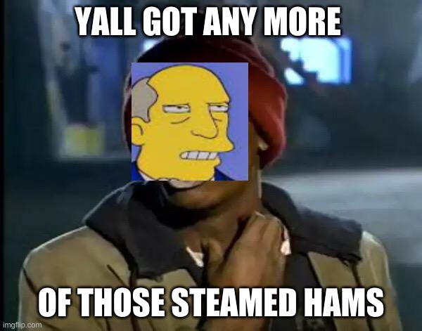 Y'all Got Any More Of That Meme | YALL GOT ANY MORE; OF THOSE STEAMED HAMS | image tagged in memes,y'all got any more of that | made w/ Imgflip meme maker
