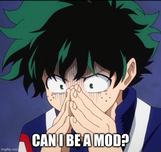 Suffering Deku | CAN I BE A MOD? | image tagged in suffering deku | made w/ Imgflip meme maker