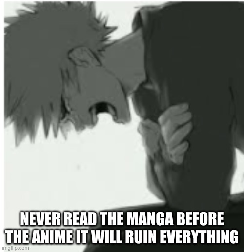NEVER READ THE MANGA BEFORE THE ANIME IT WILL RUIN EVERYTHING | made w/ Imgflip meme maker