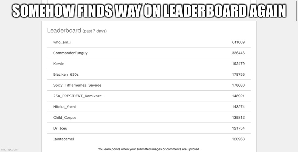 Y tho | SOMEHOW FINDS WAY ON LEADERBOARD AGAIN | image tagged in xd,wait what,lol,leaderboard,oooooop | made w/ Imgflip meme maker