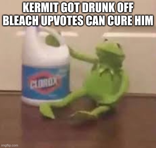 KERMIT GOT DRUNK OFF BLEACH UPVOTES CAN CURE HIM | image tagged in drunk kermit,drink bleach | made w/ Imgflip meme maker
