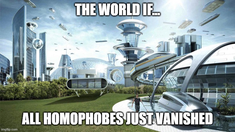 *sigh* if only... | THE WORLD IF... ALL HOMOPHOBES JUST VANISHED | image tagged in the world if,memes,gay pride | made w/ Imgflip meme maker