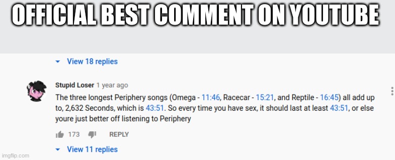 periphery | OFFICIAL BEST COMMENT ON YOUTUBE | image tagged in racecar,reptile,omega,periphery | made w/ Imgflip meme maker