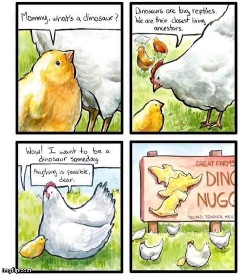 Dinosaur chicken nuggets comic | image tagged in dinosaur,chicken nuggets,comic,chickens,comics/cartoons,comics | made w/ Imgflip meme maker