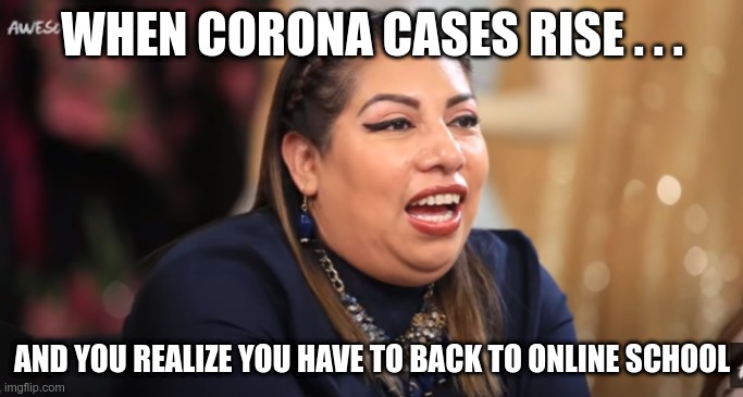 chin meme | WHEN CORONA CASES RISE . . . AND YOU REALIZE YOU HAVE TO BACK TO ONLINE SCHOOL | image tagged in double chin | made w/ Imgflip meme maker