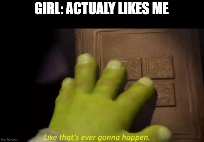 Like that's ever gonna happen. | GIRL: ACTUALY LIKES ME | image tagged in like that's ever gonna happen | made w/ Imgflip meme maker
