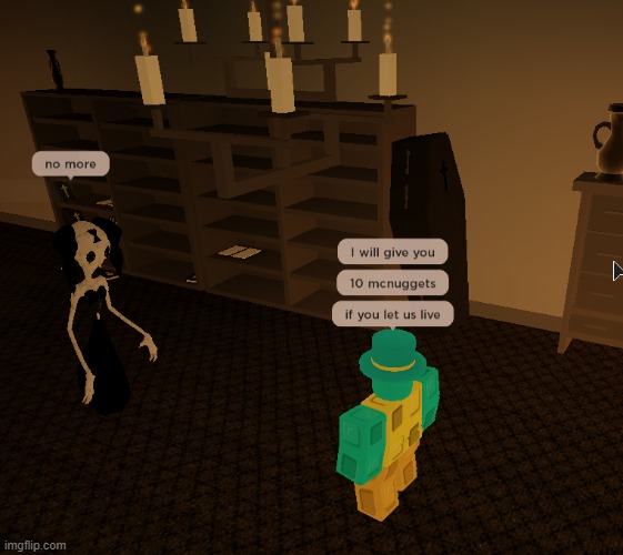 When you are bargaining and mcnuggets is the only good thing you have | image tagged in roblox,dark humor,cursed image,cursed roblox image,memes,gaming | made w/ Imgflip meme maker