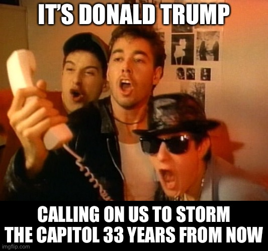 Beastie Boys | IT’S DONALD TRUMP CALLING ON US TO STORM THE CAPITOL 33 YEARS FROM NOW | image tagged in beastie boys | made w/ Imgflip meme maker