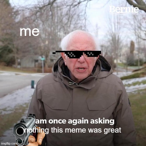 Bernie I Am Once Again Asking For Your Support Meme | me nothing this meme was great | image tagged in memes,bernie i am once again asking for your support | made w/ Imgflip meme maker