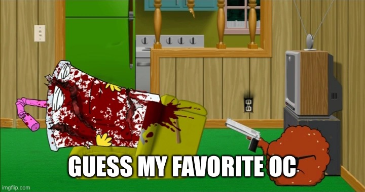 Meatwad slaughters Master Shake | GUESS MY FAVORITE OC | image tagged in meatwad slaughters master shake | made w/ Imgflip meme maker